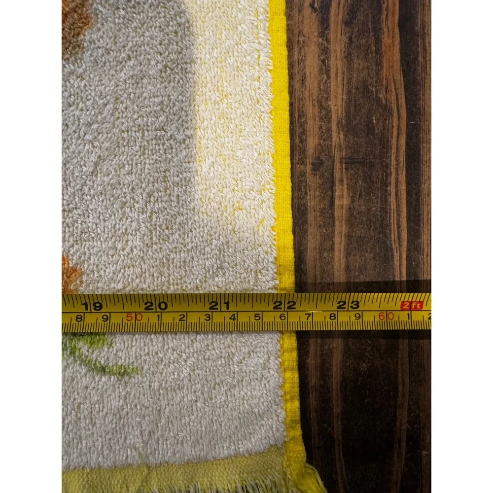 Vintage 1970s Floral Bath Towels Pair Yellow Green Retro Fringe Cottagecore 70s
